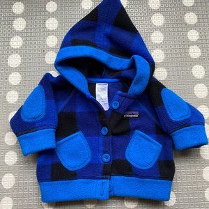 RARE Baby Patagonia Swirly Top Fleece Jacket - Blue Plaid - 3 Months